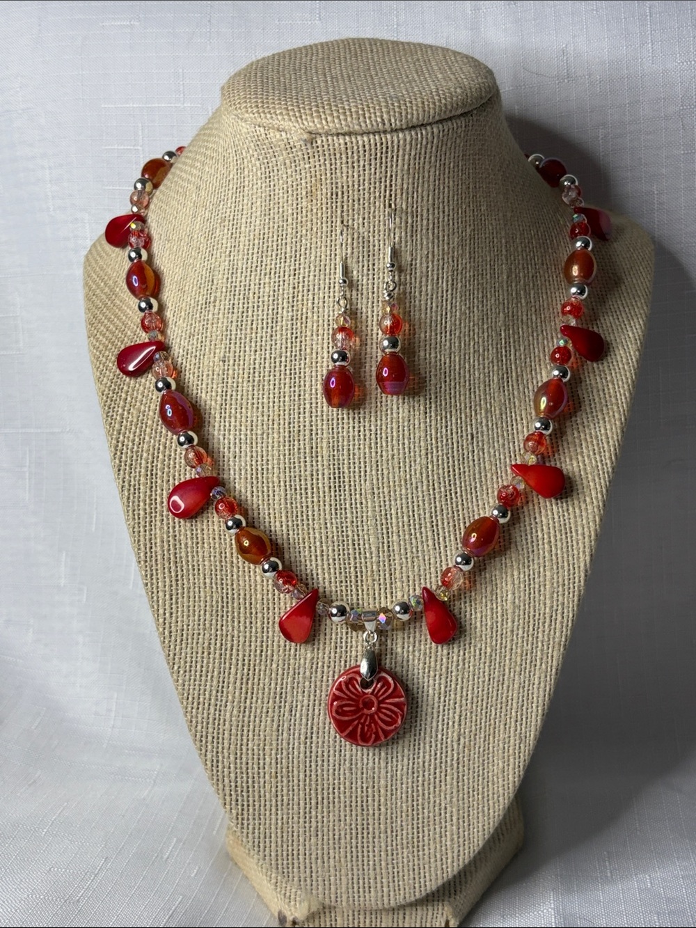 Handcrafted The Coral Drop Necklace and Earring Set